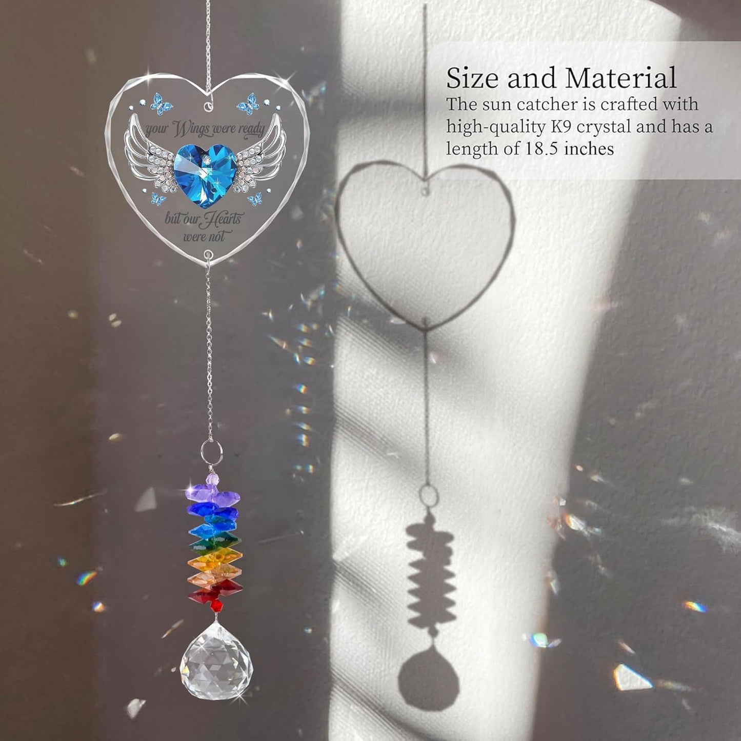 Memorial Suncatcher - Sympathy Gift for Loss of Loved One - Crystal Rainbow Maker - Your Wings were Ready - Hanging Crystal Decor - Loss of Family Friend Pet - Hanging Suncatcher Ornament