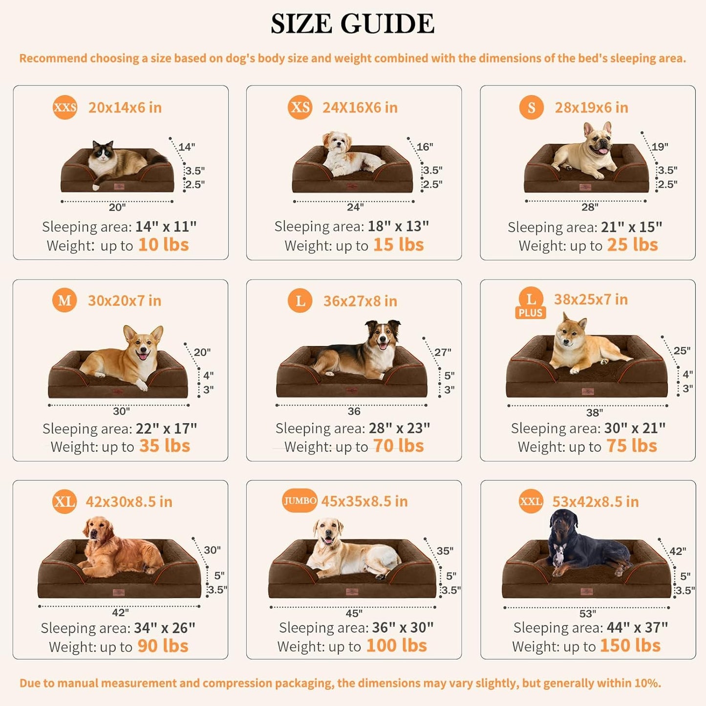 Comfort Expression Orthopedic Dog Bed for Large Dogs 36x27 Inch, Waterproof Supportive Egg Crate Foam Large Pet Bed with Removable Bolsters, Dog Couch with Washable Cover & Non-Slip Bottom, Dark Brown