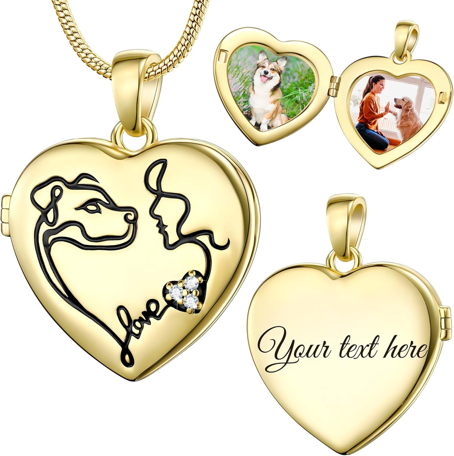 Fanery Sue Personalized Customized Pet Locket Necklace, Heart Lockets Picture Necklaces Dog Memorial Gifts Cat Sympathy for Women Men