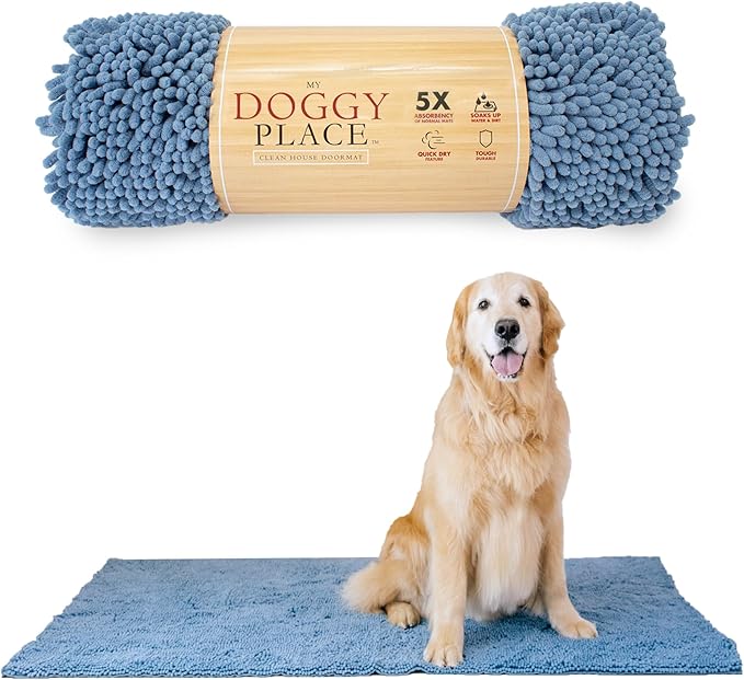 My Doggy Place Microfiber Dog Mat for Muddy Paws, 60" x 36" Faded Denim - Non-Slip, Absorbent and Quick-Drying Dog Paw Cleaning Mat, Washer and Dryer Safe - X-Large/Runner