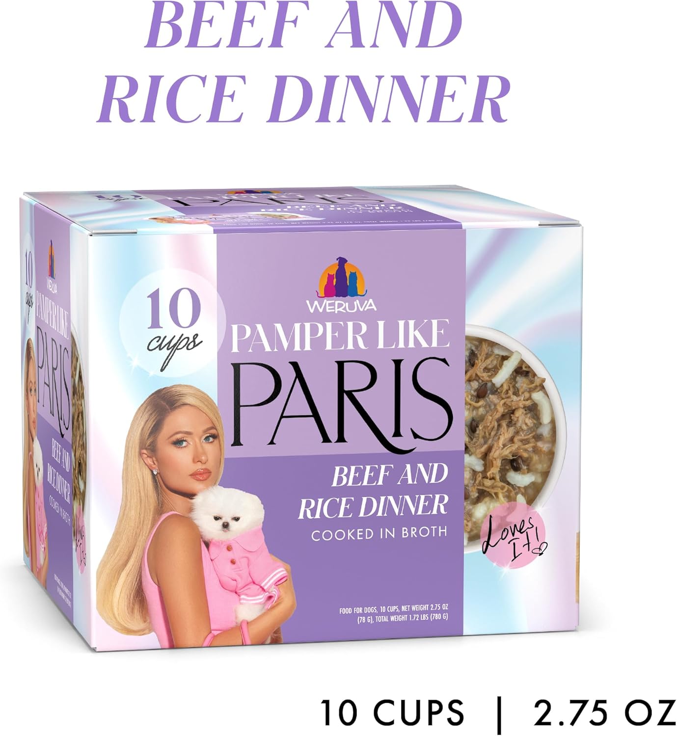 Weruva Paris Hilton Pamper Like Paris Natural Wet Dog Food, Beef and Rice, 2.75oz Cup (Pack of 10)