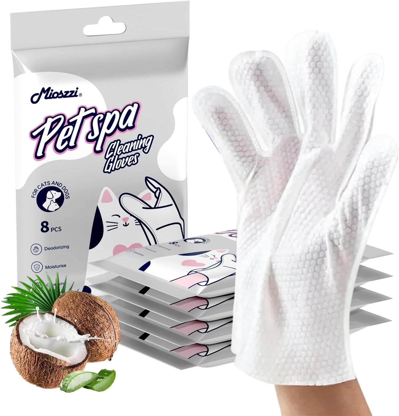 MIOSSZI 40 PCS Pet Gloves Wipes for Dogs & Cats Wipes Cleaning Deodorizing Hypoallergenic No-Rinse Pet Grooming Wipes Unscented Extra Thick Bathing Wipes for Pet Dry Cleaning Daily Care and Travel
