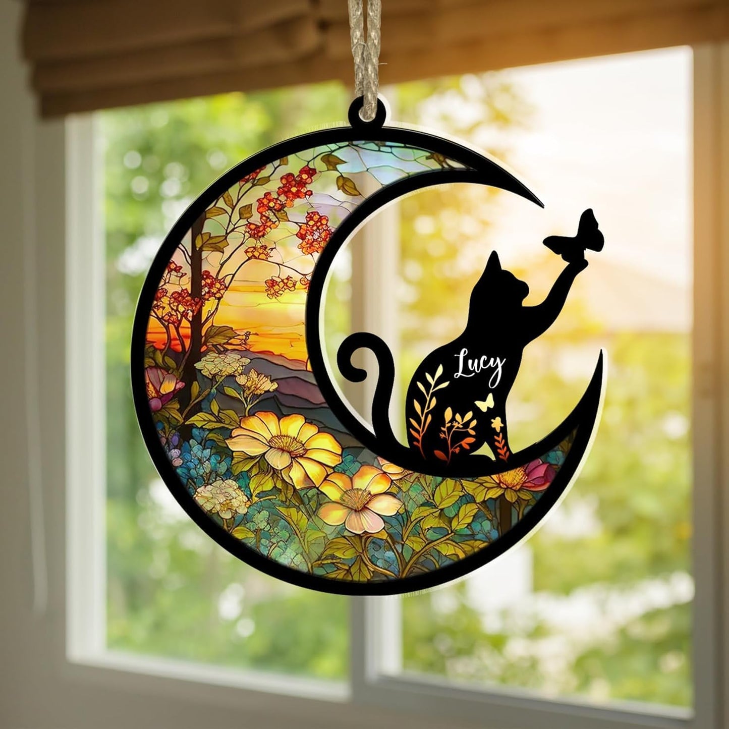 NAZENTI Loss of Cat Sympathy Gift, Pet Memorial Suncatcher, Custom Name, Remembrance Gifts for Cat Lovers, Christmas Pet Ornament
