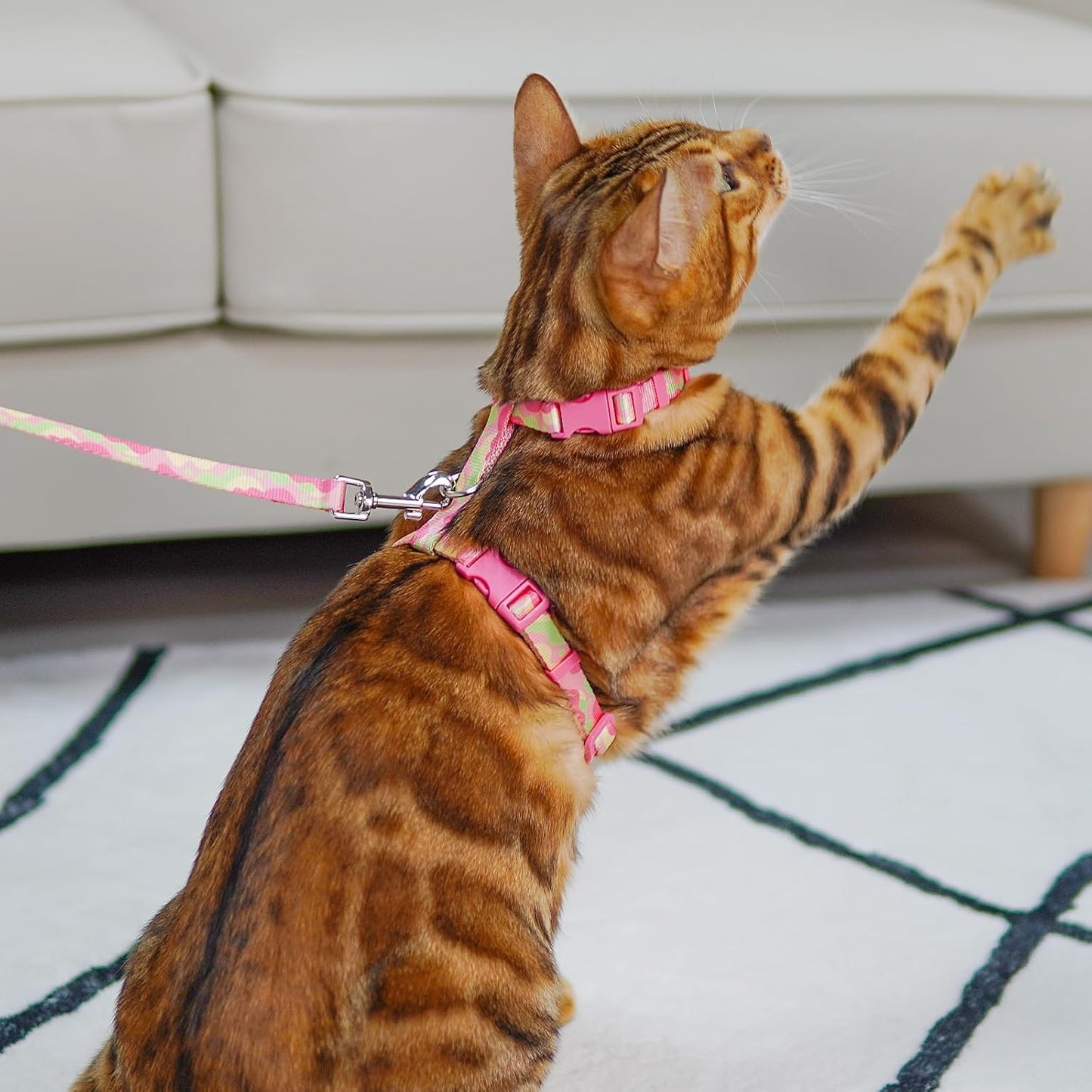 azuza Cat Harness and Leash Set for Safe Walking and Travel, Escape Proof Cat Harness, Lightweight Soft and Comfortable, Adjustable Kitten Harness for Small Medium Large Cats, Pink Camo