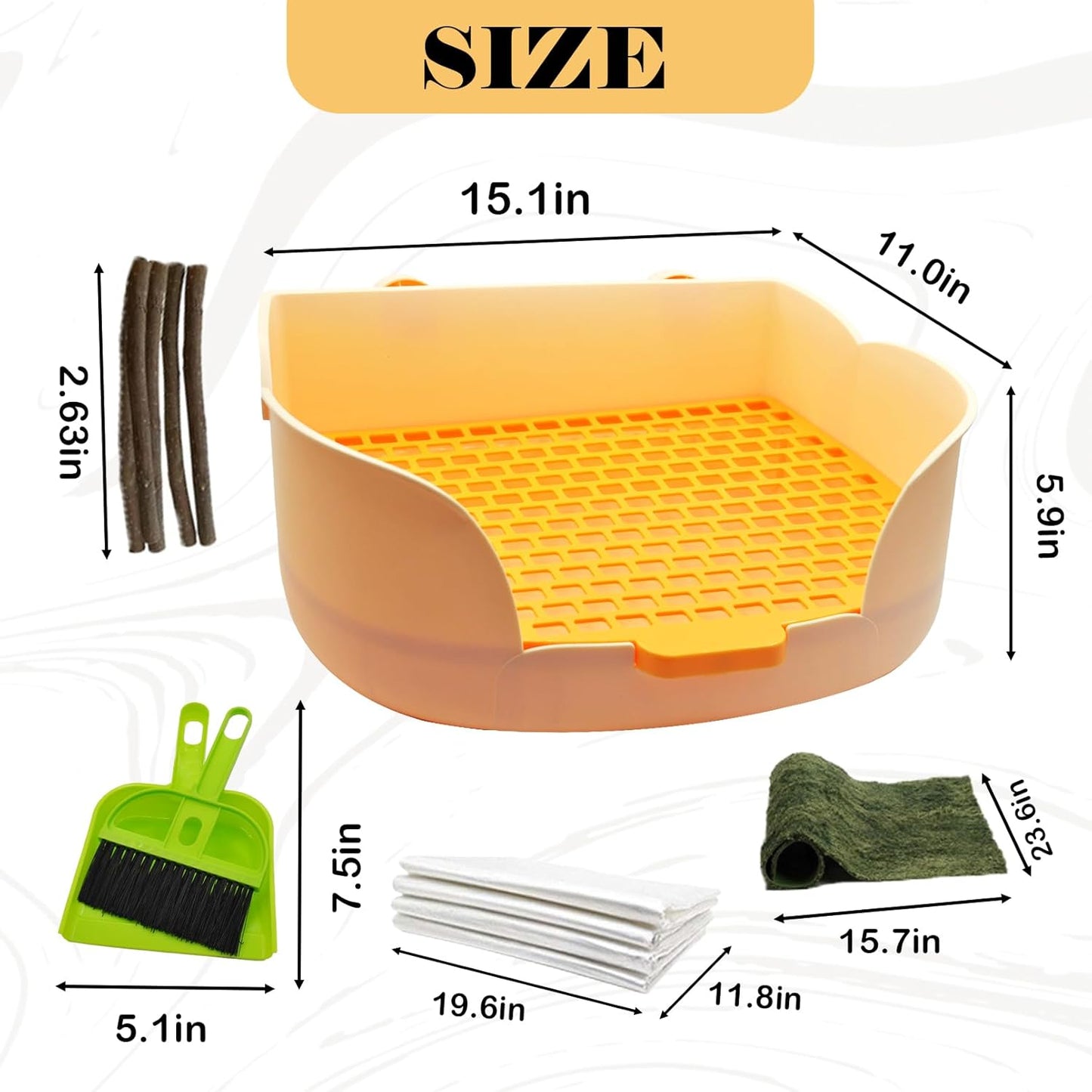 15.1"X11.0" Large Rabbit Litter Box,Plastic Square Rabbits Potty Trainer with Bigger Pan Bunny Corner Toilet Box with Small Animal Disposable Liner for Guinea Pigs Hamster Chinchilla(Orange)