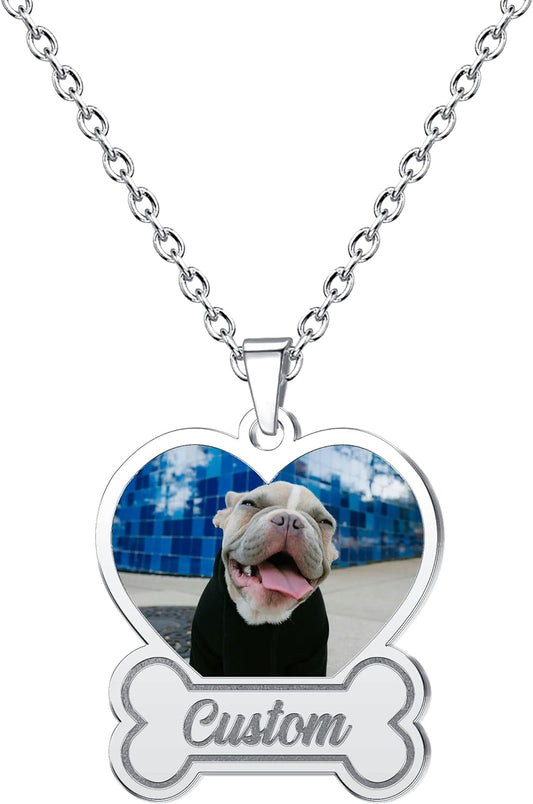 CharmSStory Personalized Photo Necklaces Custom Engraved Name Necklace Memory Keepsake Picture Necklace Pendant Customized Gifts for Women Men