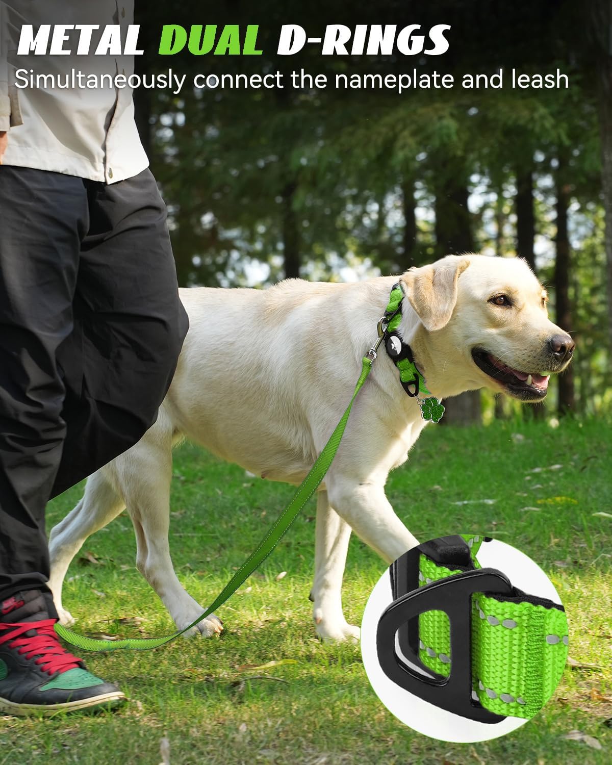 Joytale Airtag Dog Collar, Reflective Pet Collar with Waterproof AirTag Holder, Dual D-Rings, Soft Padded Adjustable for Extra Small and Puppy Dogs, Green, XS