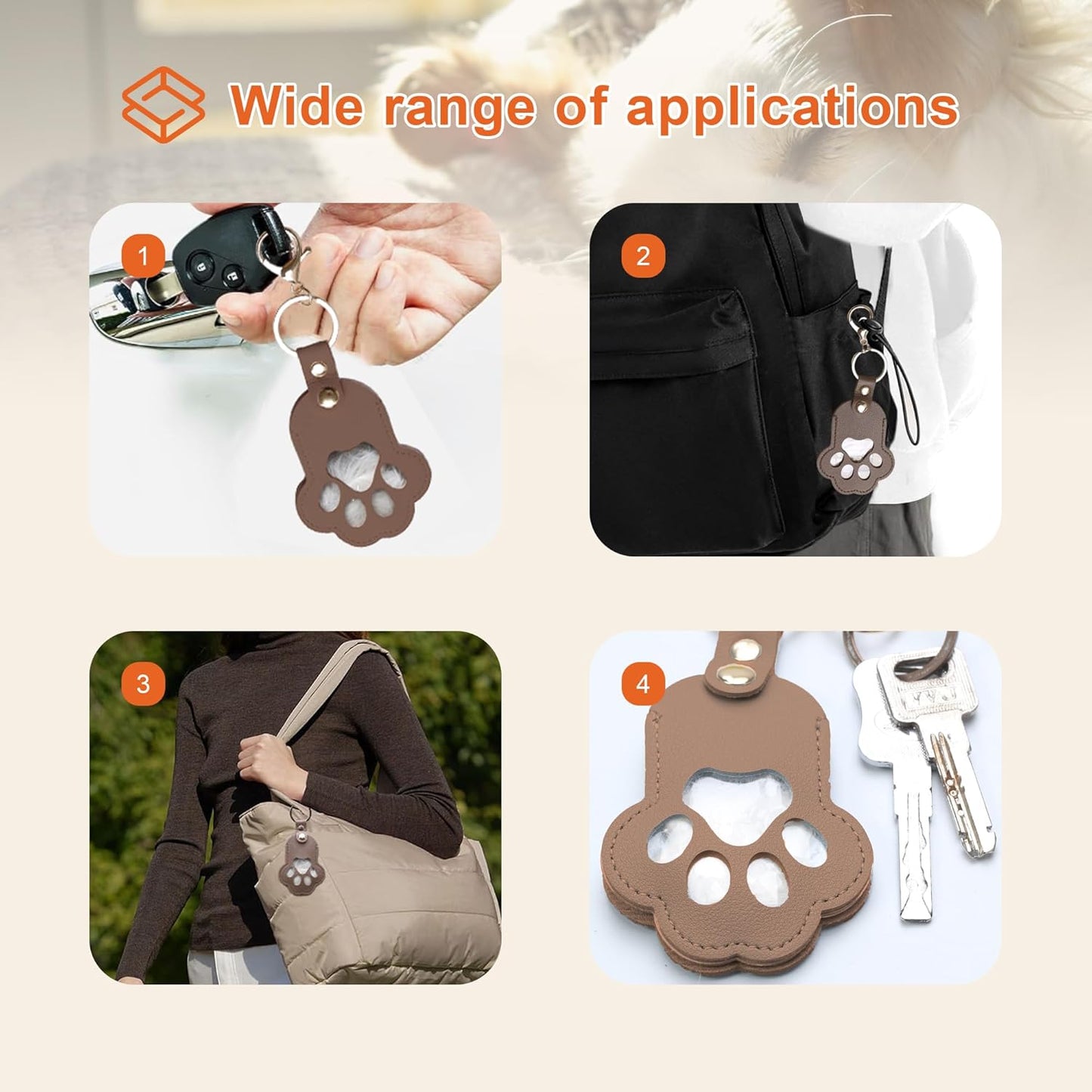 Pet Memorial Keychain Dog Paw Keepsake Photo Holder Heartfelt Memorial Gift for Loss of Dog and Cat Holds Fur and Pictures Keychain or Bag Charm for Bereaved Pet Owners (3Pack Brown)