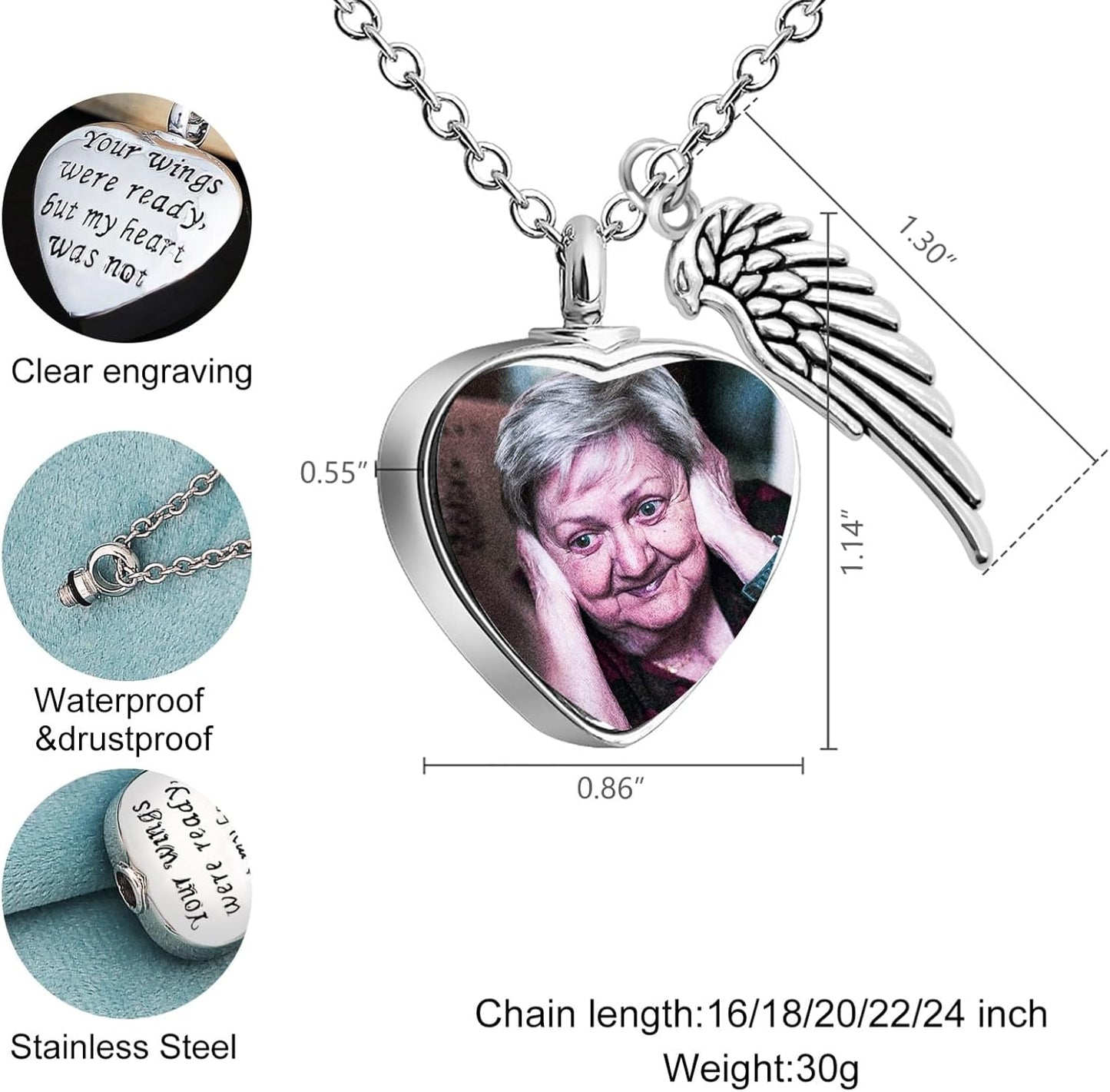 Teardrop Personalized Pet Memorial Urn Necklace for Ashes, Custom Cat Dog Ash Holder with Photo & Name, Silver Keepsake Jewelry Gift for Pet Loss