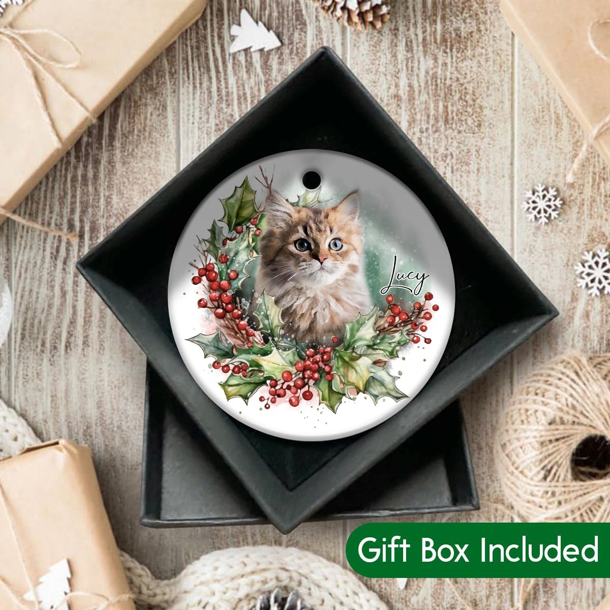 Personalized Pet Picture Frame Ornaments - Custom Ceramic Ornament for Christmas Trees Decorations, Puppy Kitten Xmas Keepsake - Gifts for Dog Cat Lover - My First Christmas Cat/Dog Gift