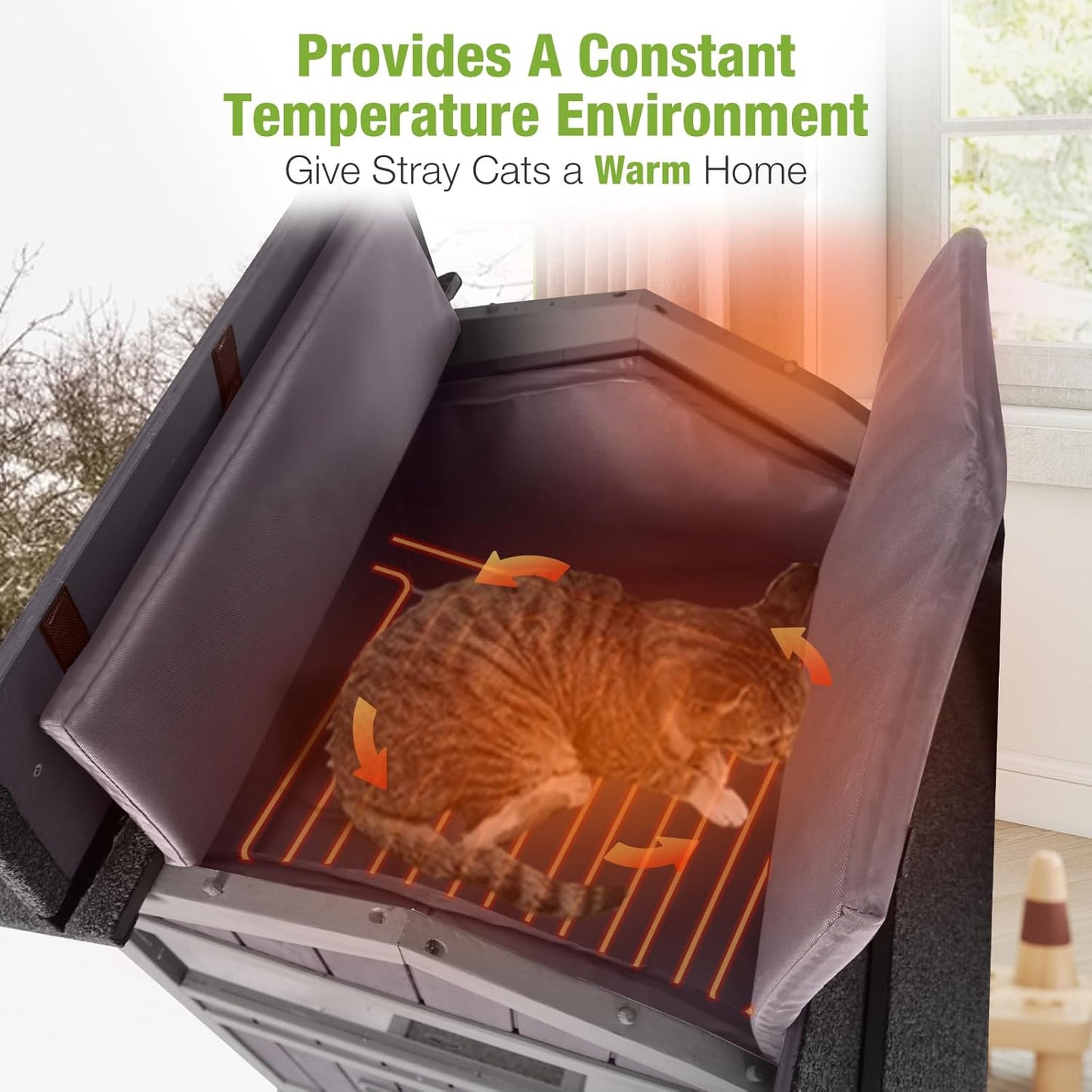 GUTINNEEN Outdoor Heated Cat House, 2-Story Weatherproof Feral Cat Shelter with Escape Doors, Removable Pad & Heating Mat for Winter(AIR94-Heated)