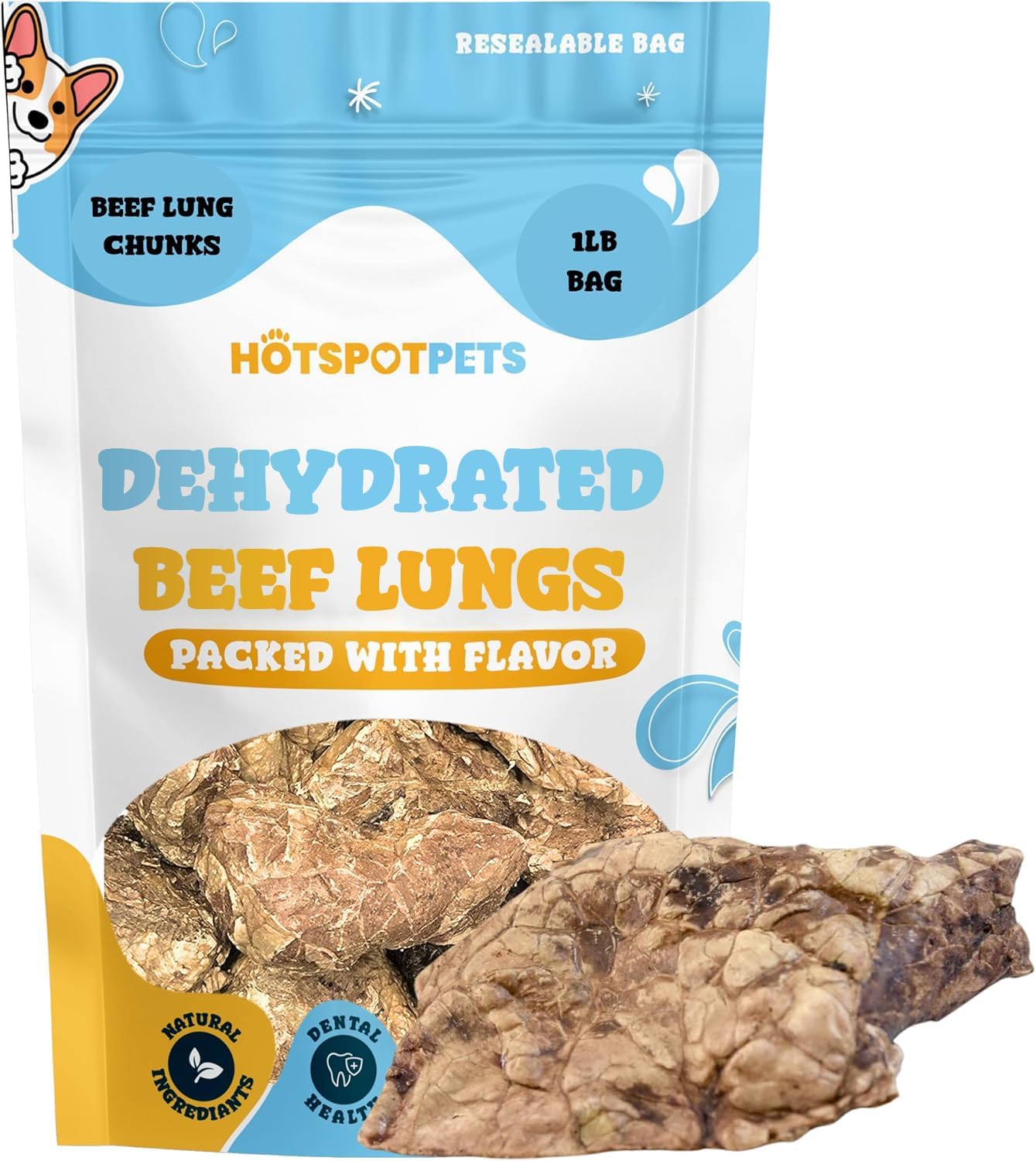 hotspot pets Beef Lung Dog Treats -1 Pound Big Bag - Slow Roasted, All Natural Dehydrated Premium Beef Lung Training Treats for Dogs - High Protein- Rawhide Alternative Snack for All Breeds