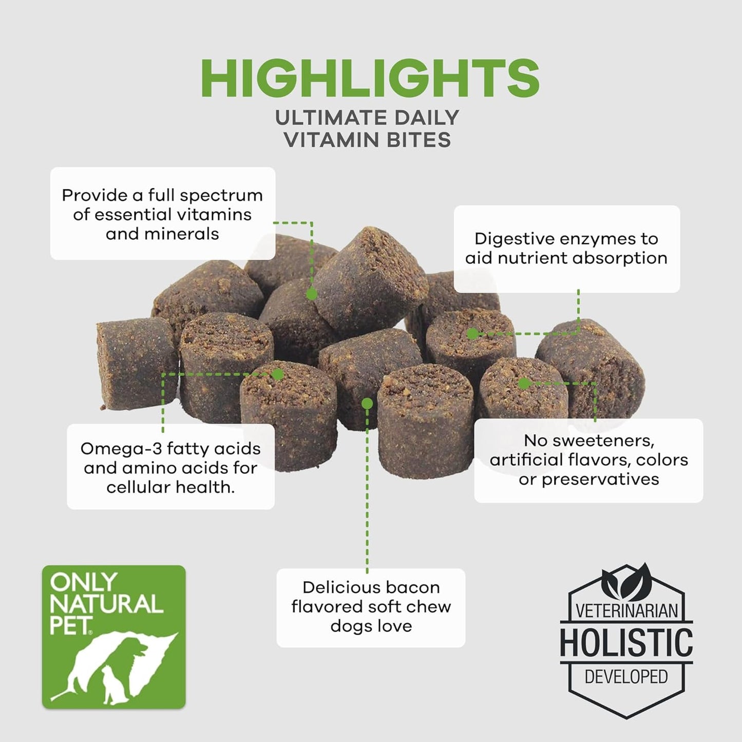 Only Natural Pet Ultimate Daily Vitamins - Complete Multivitamin Supplement for Dogs Balanced Health & Vitality - Senior Small & Large Canine Food Immune Digestive Support -60 Soft Chews (Pack of 1)