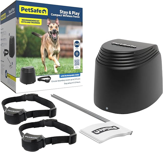 PetSafe Stay & Play 2-Dog Compact Wireless Fence - Portable & No-Dig - Includes 2 Collars - Covers Up to 3/4 Acre - for Dogs 5lb+