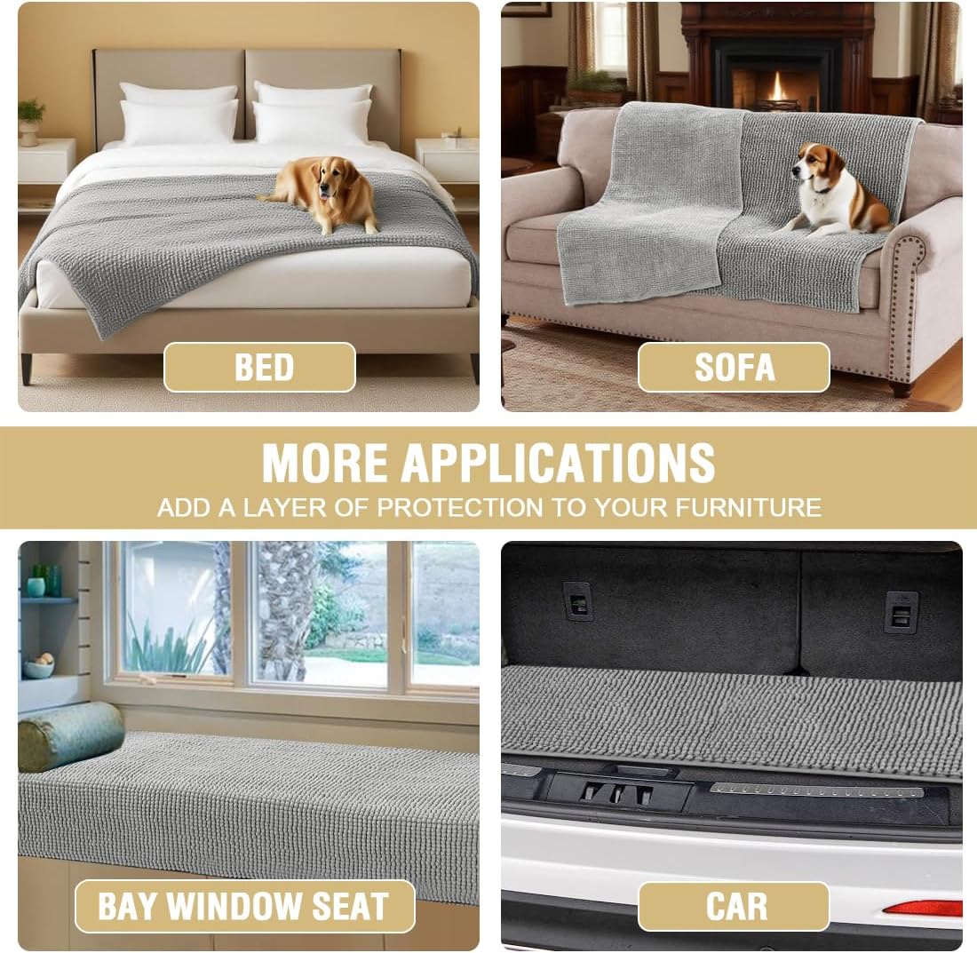 H.VERSAILTEX Plush Chenille Couch Cover for Dogs Pets Blanket for Bed Anti-Slip Soft and Durable Furniture Protector for Small Medium Large Cats Washable (52" x 82", Dove)