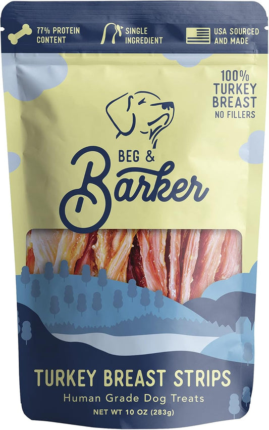 Beg & Barker Turkey Jerky Strips for Dogs (10 Ounce, Pack of 1) - Dog Training Treats - Natural Dog Treats Made in The USA - Grain Free, Diabetic-Friendly, High Protein, Sugar-Free