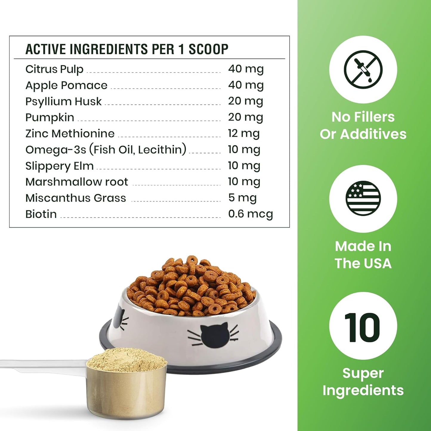 Hairball Support for Cats - 10 Super Ingredients for Hairball Relief, Digestive Support & Healthy Skin - No Fillers - Psyllium, Pumpkin, Omega-3s & More - 120 Scoops