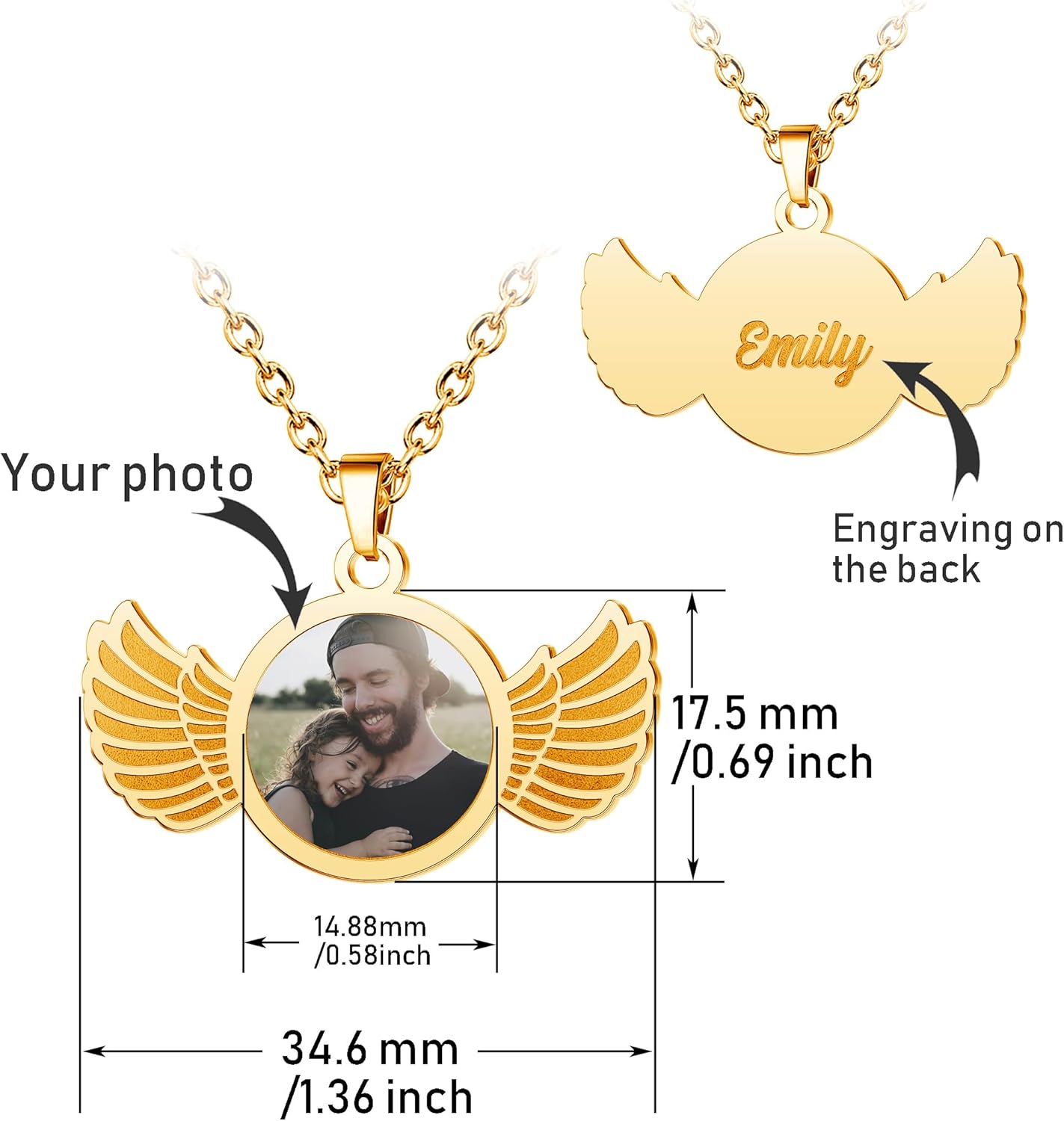 CharmSStory Personalized Photo Necklaces Custom Engraved Name Necklace Memory Keepsake Picture Necklace Pendant Customized Gifts for Women Men