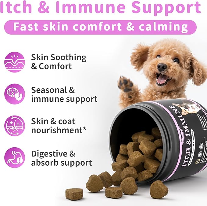 Itch Relief for Dogs - Turmeric Supplements for Itching Skin Comfort & Coat Health & Seasonal Allergy Care, Immune Support Supplement with Omega-3 Fish Oil, Biotin - Beef Flavor - 90 Count