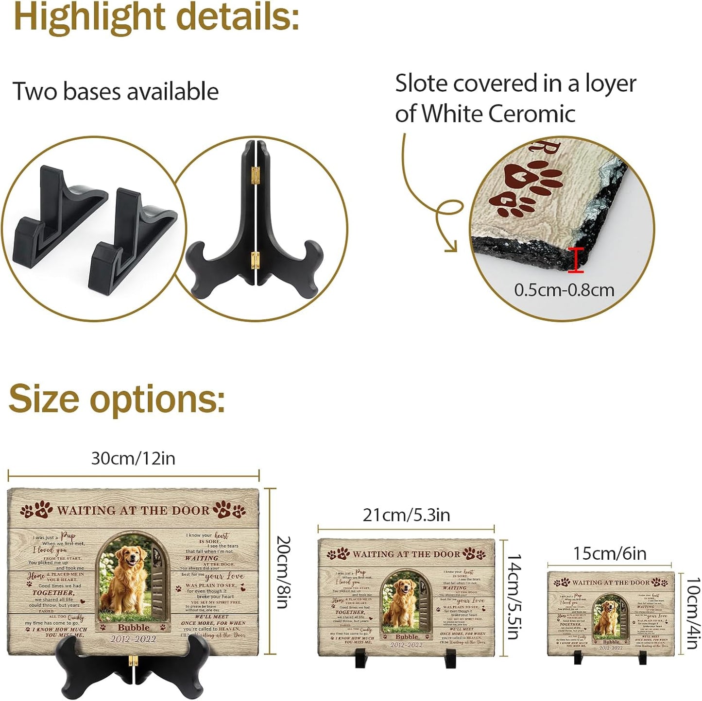 Bemaystar Dog Memorial Gifts for Loss of Dog-Personalized Pet Memorial Gifts for Dogs Cats, Custom Pet Memorial Stone Frame, Loss of Pet Sympathy Gift Dogs Bereavement Gifts 5.9x3.9