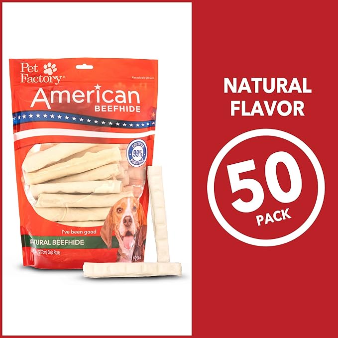 Pet Factory American Beefhide 5" Chip Rolls Dog Chew Treats - Natural Flavor, 50 Count/2 Pack