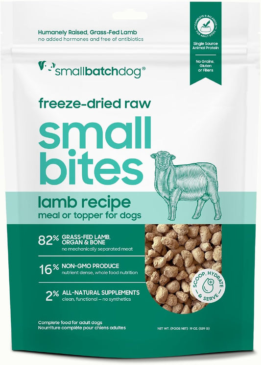 smallbatch Freeze Dried Dog Food – Lamb Recipe, Grain Free, Organic Produce – Grass Fed Lamb Hearts & Organs – High Protein Meal or Topper – Complete & Balanced Nutrition – 19 oz, Made in USA