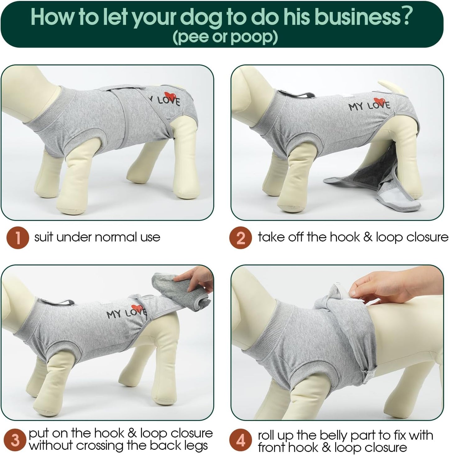 Kuoser Dog Recovery Suit for Male Dogs, Post-Surgery Bodysuit for Spay Neuter, Dog Onesie After Surgery, Anti-Licking Pet Surgical Recovery Suit, Gray M