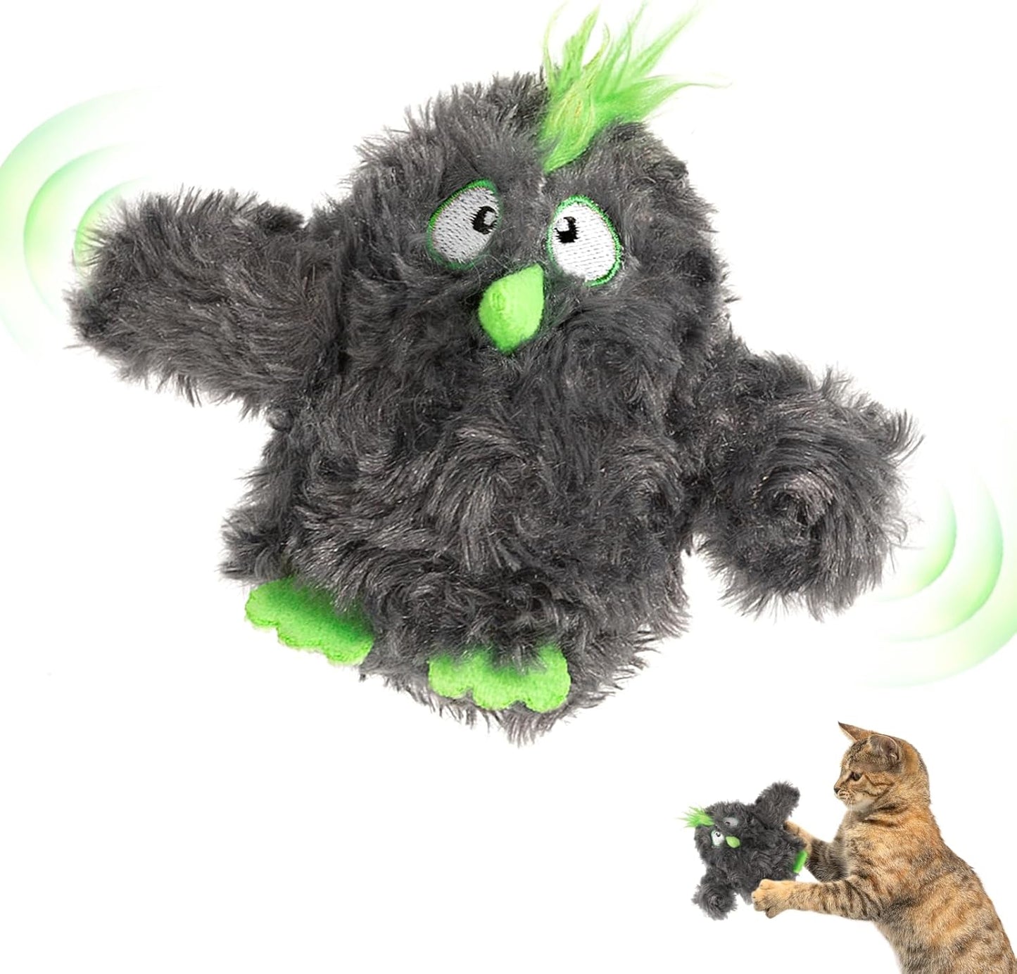 Gardner Pet Cat Toys Flapping Bird (No Flying),Touch Activated with Realistic Flapping Wings and Chirping Bird,Hangable Kitten Interactive Toy,USB Rechargeable Indoor Kitty Exercise Toys,Grey