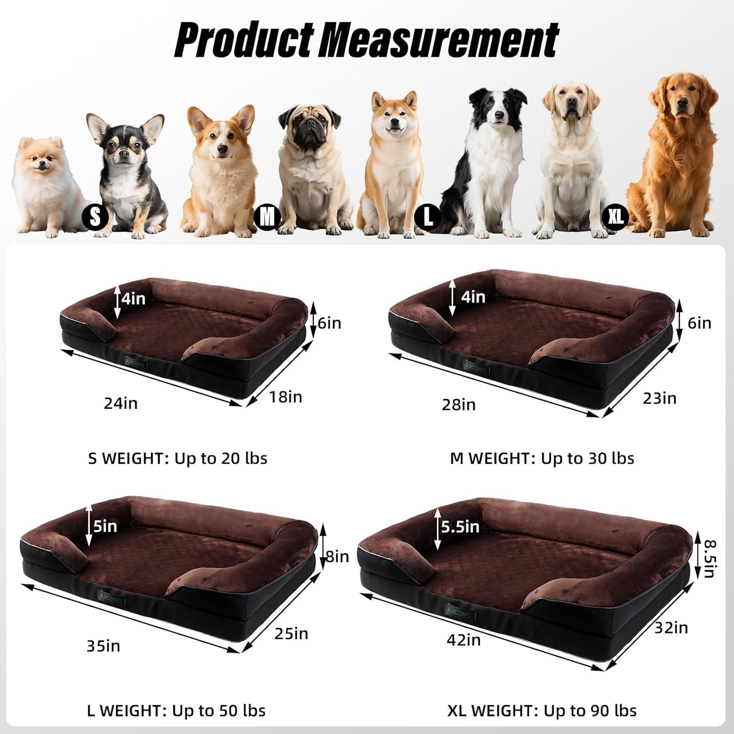 Orthopedic Egg-Shaped Sponge Dog Beds Large Sized Dog with Sides, Removable Cover and Non-Slip Bottom (Brown, 35 * 25 * 8)