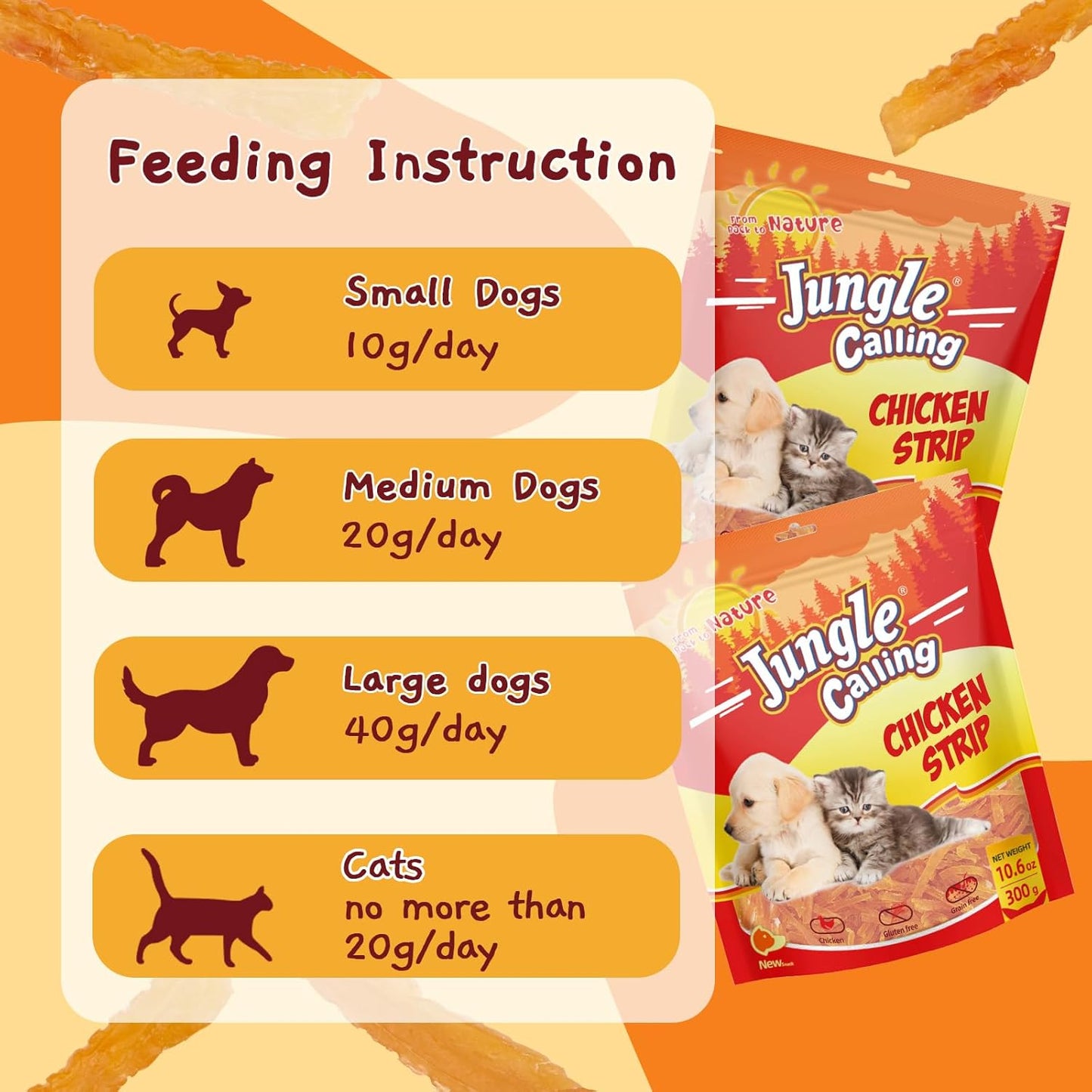 Jungle Calling Soft Training Treats for Small Dog and Cats, Mini Chicken Strips Puppy Training Edible Snacks Easy to Digest, Grain Free