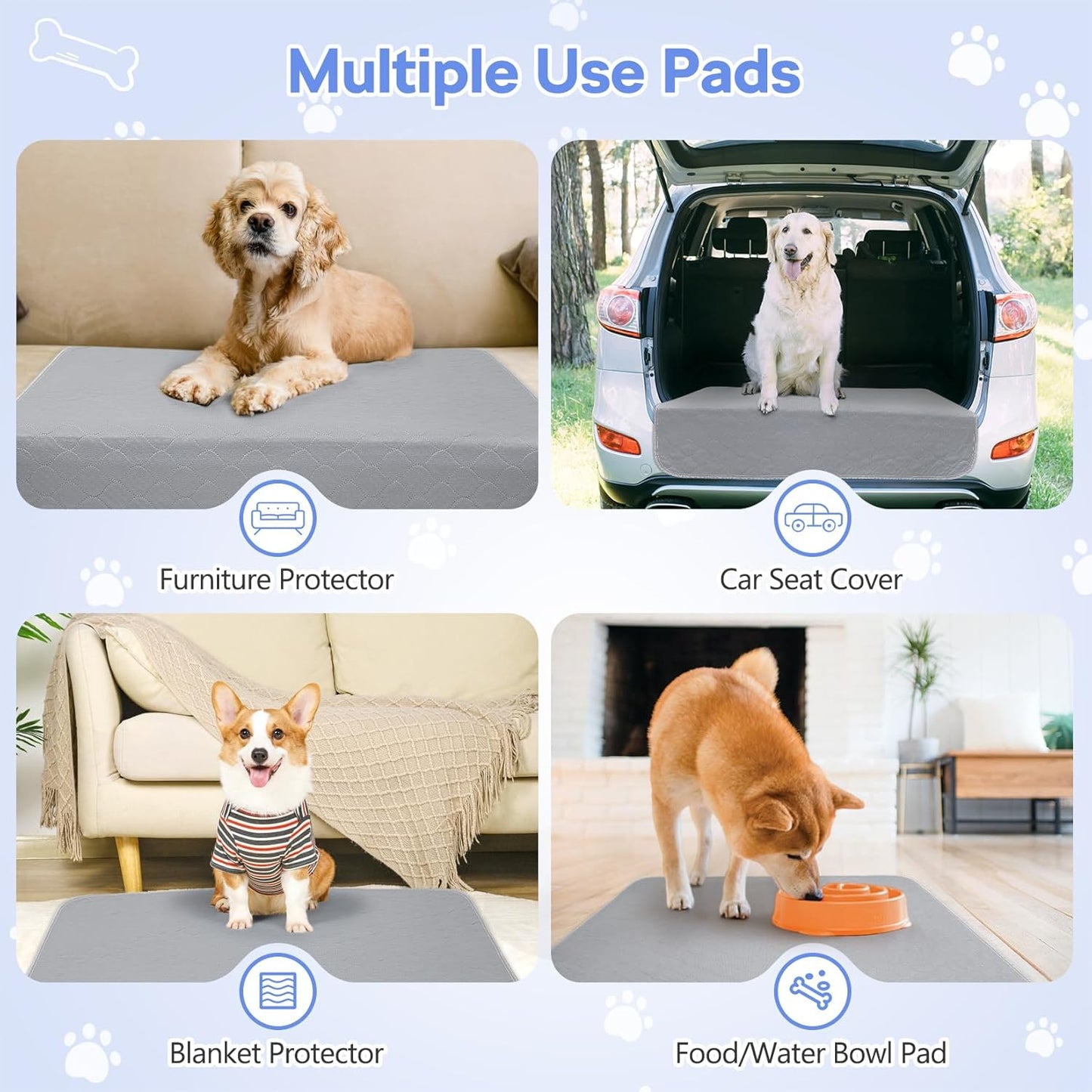 72" x 72" Extra Large Dog Pee Pad - Waterproof Quick Drying Pet Pad for Dogs, Reusable PuppyTraining Pads, Anti-Slip Floor Mat for Dogs, Cats, Bunny, Seniors Bed Pad, 1 Pack