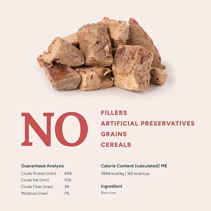 360 Pet Nutrition Freeze-Dried Raw Bison Liver Dog Treats – Single Ingredient, High Protein, Grain-Free, All-Natural Training Snacks, Made in USA, 4 oz