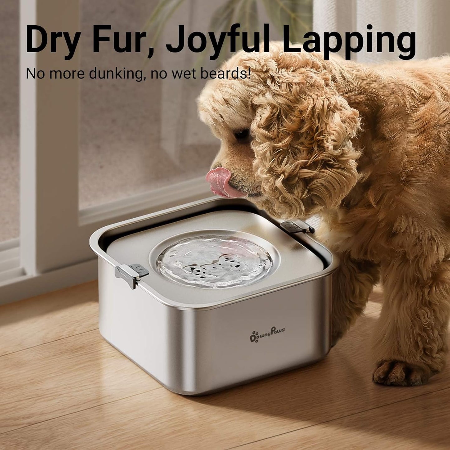 DownyPaws No Spill Water Bowl for Dogs,101oz/3L Stainless Steel Slobber Stopper, No Drip Slow Drinking Dog Water Bowl, No Mess Dog Water Dispenser Spill Proof, Dishwasher Safe, Silver