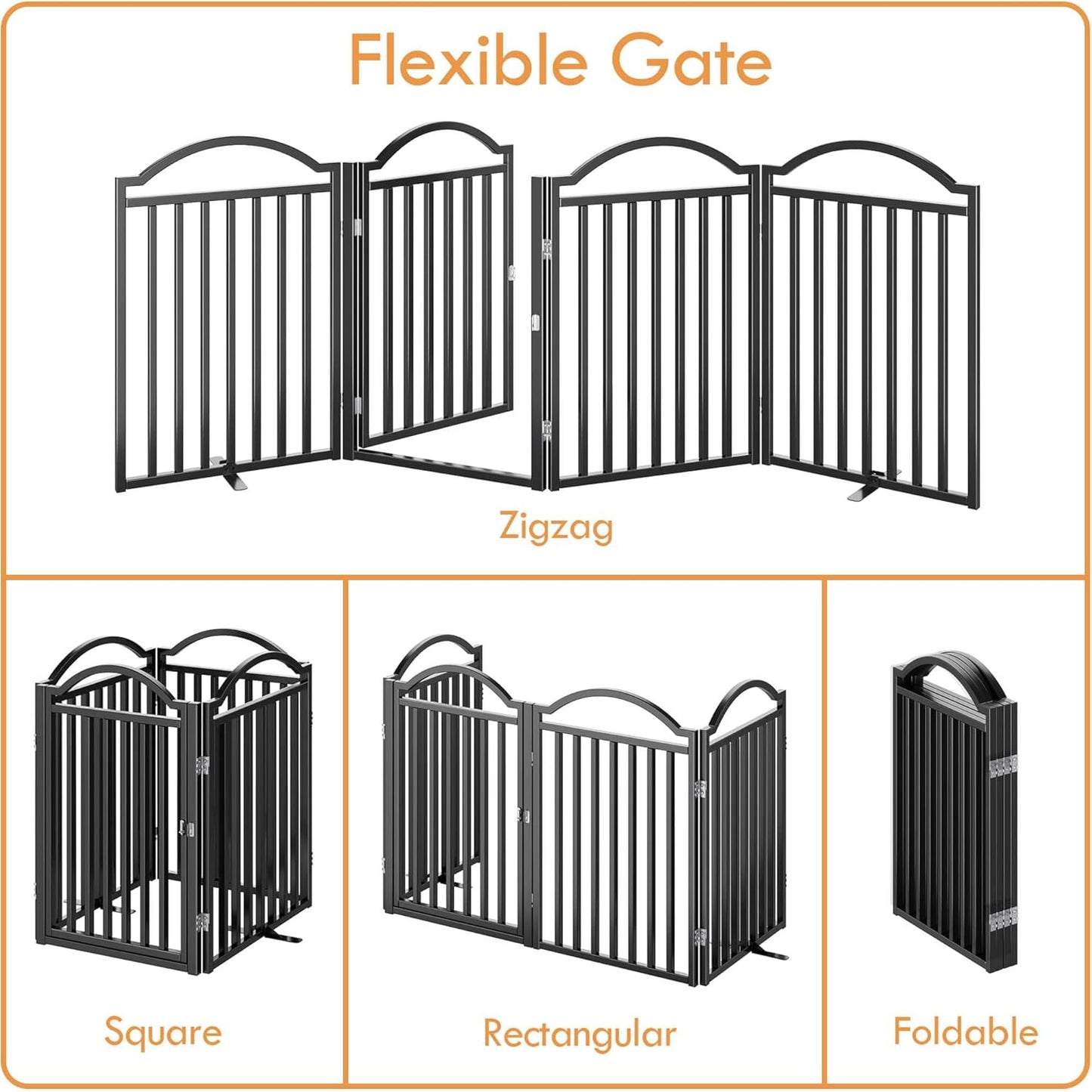 UDD Dog Gate Indoor 96" Extra Wide, 32" Tall Foldable Pet Gate with Door for Stairs Doorways Hallways Porch, Freestanding No Drilling Metal Pet Fence for Dogs Puppy, Black 4-Panel