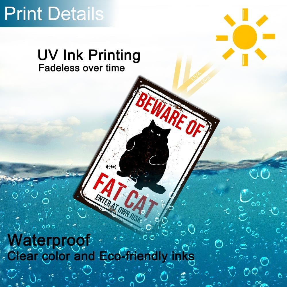 Funny Vintage Cat Metal Sign Beware of Cat Aluminum Sign Animal Decor 8 x 12 inch