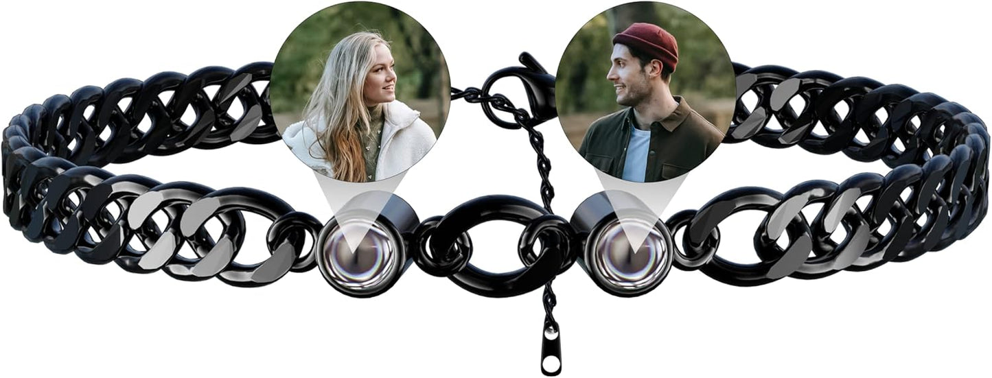 EMIRISTIC Custom Photo Bracelet - Personalized Picture Natural Stone Cuban Chain Bracelet - Any Special Day Gifts