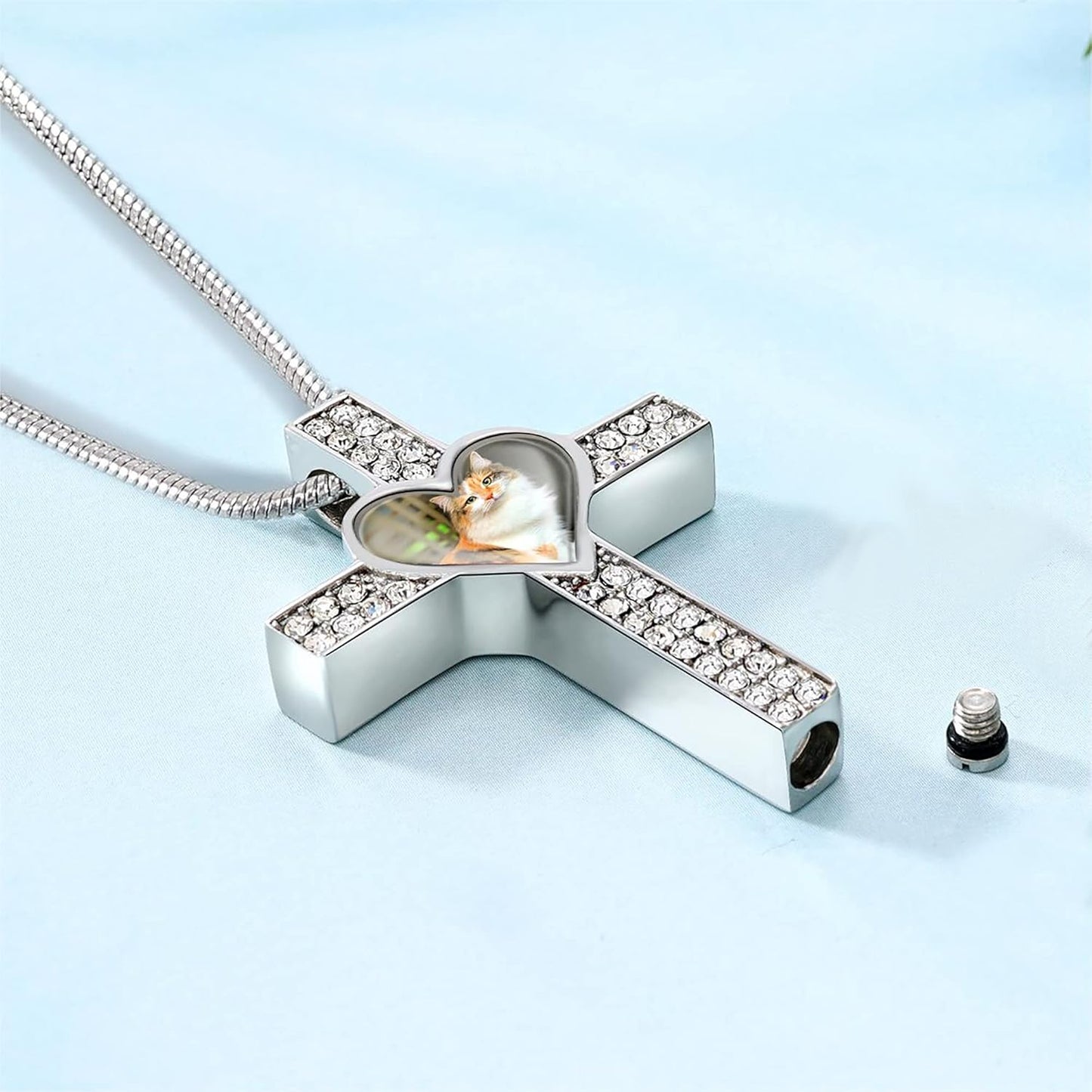 Farfume Personalized Pet Urn Necklace for Dog Cat Ashes Cremation Pet Memorial Customized Photo Text Engraving Pendant Keepsake Funeral Jewelry