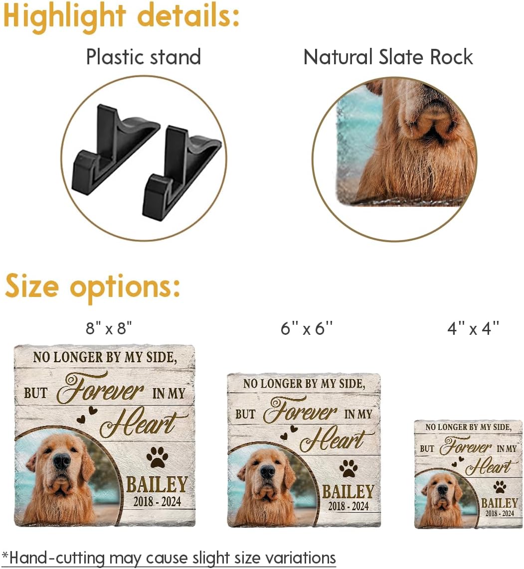 Personalized Pet Memorial Stones for Dogs - Dog Loss Rock with Paw Prints - Sentimental Gifts for Dog Owner and Pet Lover - Square Stone to Keep Dog Picture Frame