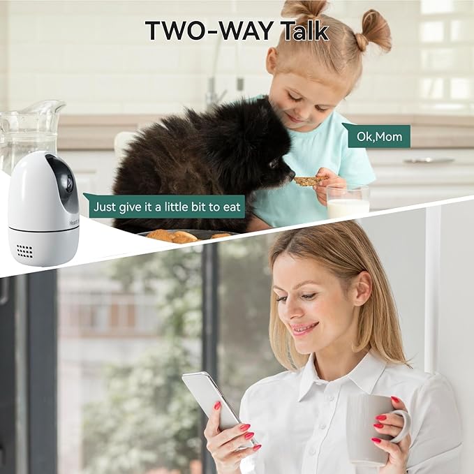 Heart Link Indoor Camera, 2.5K Pet Camera with Speaker for Dogs and Cats, 90-Day Cloud Storage, Phone App, AI Human & Pet Detection, 360° View, Night Vision, 2-Way Audio