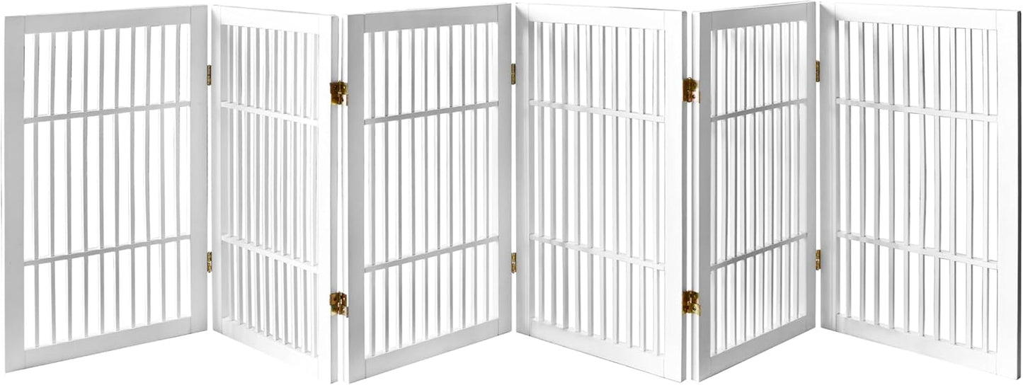 Pet Dog Gate Strong and Durable Freestanding Folding Acacia Hardwood Portable Wooden Fence Indoors or Outdoors by Urnporium (White Pet Gate, 6 Panel 30" Tall)