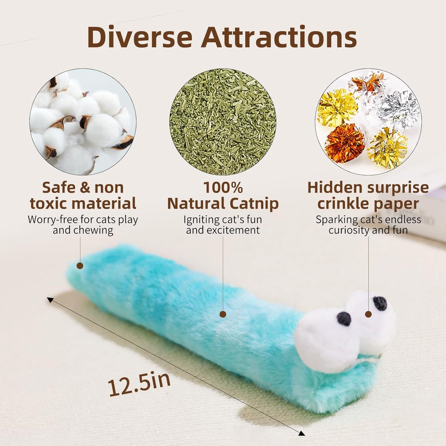 Cat Toys Pillows,3 Pack, Catnip Inside,Soft and Durable Kick Sticks with Crinkle Sound, Interactive Indoor Kitten Play and Exercise Toy 12.5 Inches