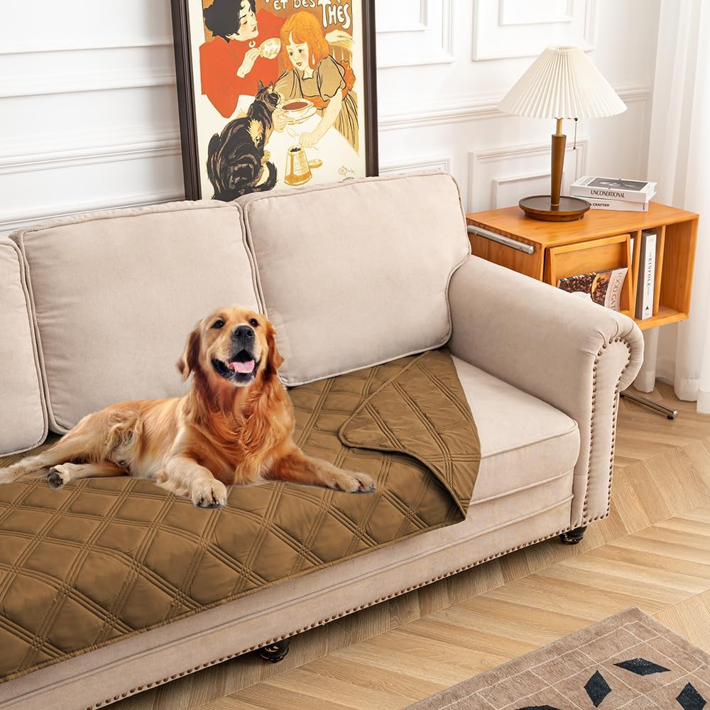 fuguitex Waterproof Dog Blanket Reversible for Small Dogs Resistant Leakproof Washable Couch Cushion Bed Protector Cover for Indoor Furniture Pet Friendly（30"*70",Brown+Brown