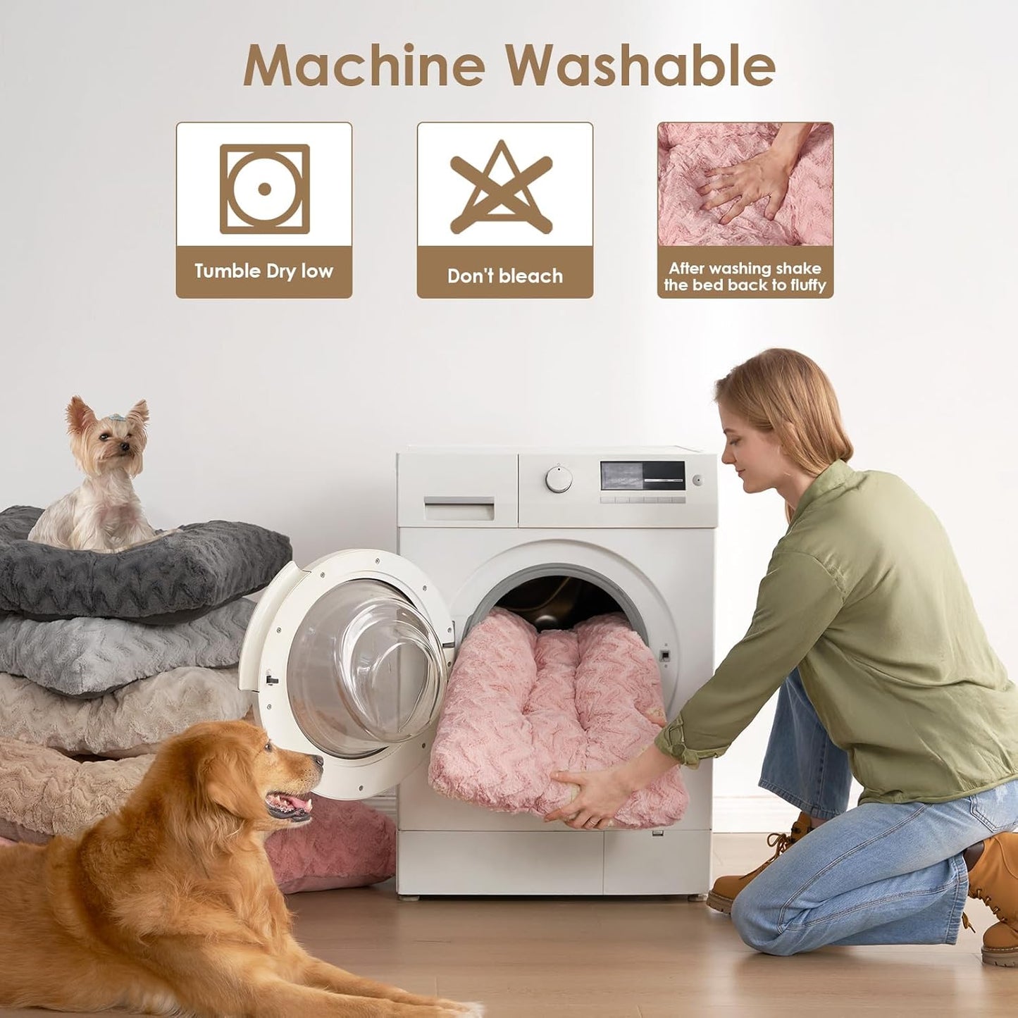 EHEYCIGA Reversible Dog Crate Bed Washable, Comfort Fluffy Plush Dog Kennel Pad Medium Size Dogs and Cats, Deluxe Machine Washable Pet Sleeping Mats, 29" x 21"x 3", Pink