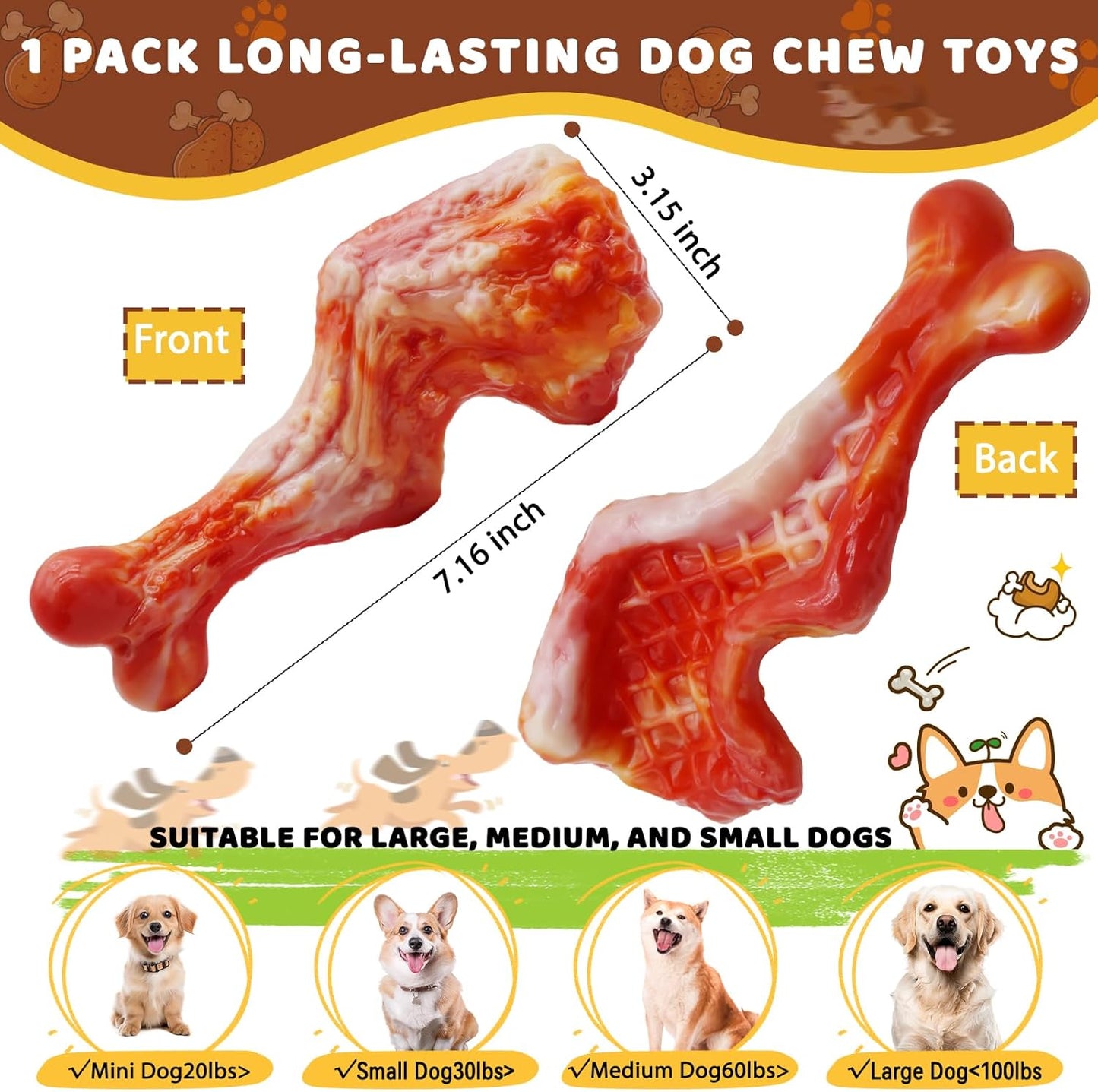 Magicorange Dog Chew Toys for Aggressive Chewers, Nylon Durable Dog Toys, Bacon Flavored Tough Chew Toys (1 Pack)
