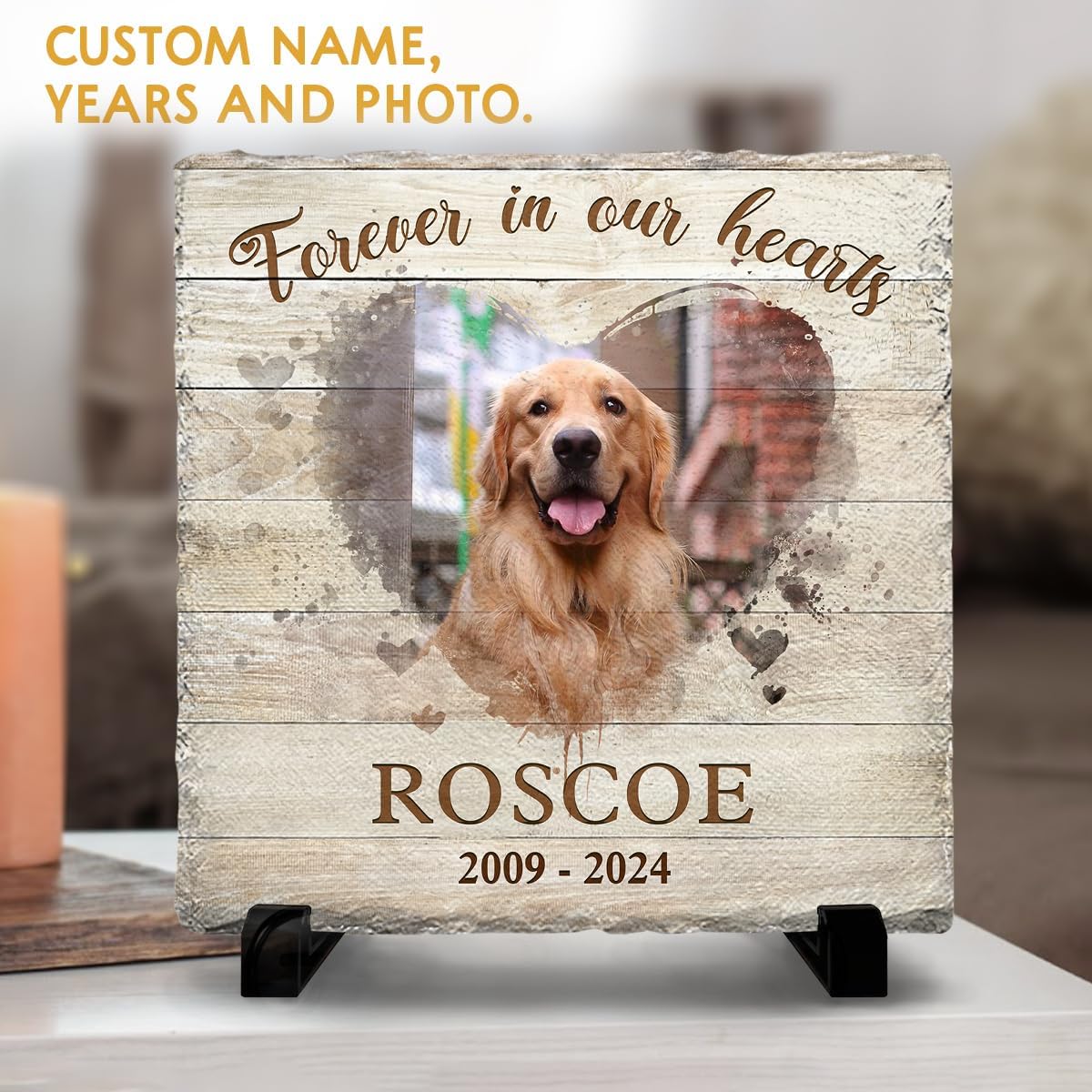Personalized Pet Memorial Stones for Dogs - Square Headstones for Cemetery - Dog Remembrance Gifts - Memorial Plaques Engraved Forever in Our Hearts