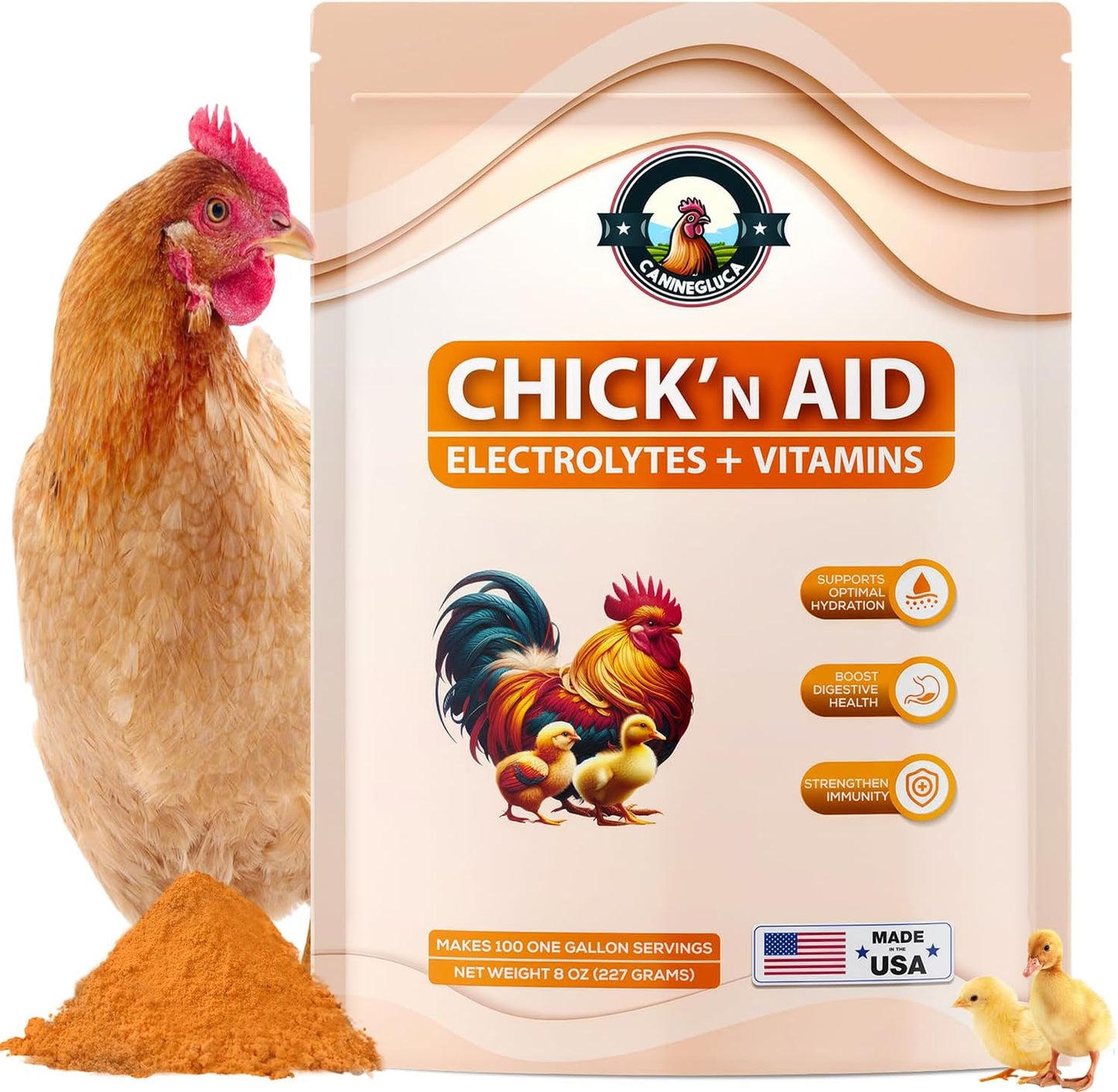 Chick’n Aid, 8 oz Essential Chicken Supplement, Ideal for Hydration, Immunity, Digestive Health. Enhanced with Poultry Vitamins, Electrolytes, and Probiotics, for Chickens, Ducks, Turkeys