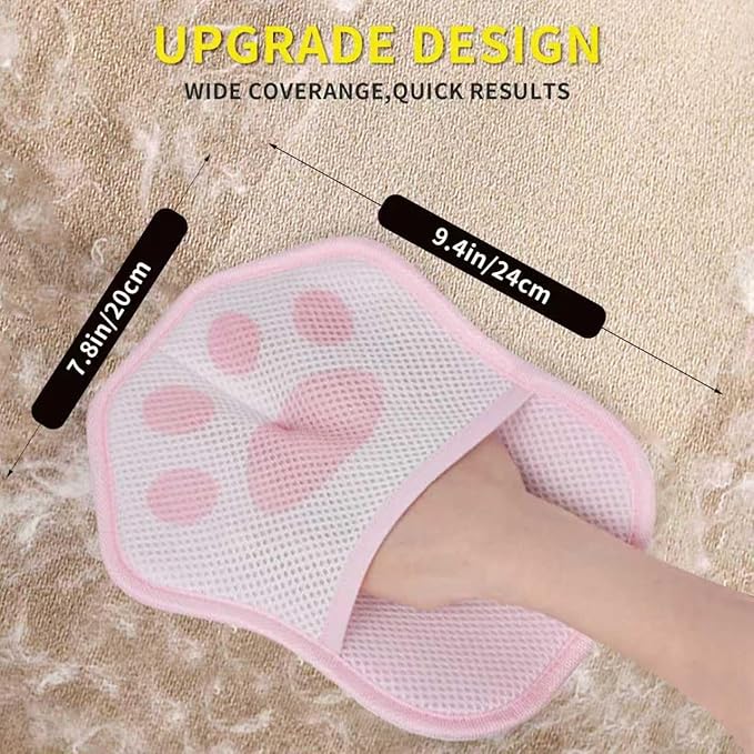 Pet Hair Removal Glove for Cats& Dogs Enlarge Reusable Electrostatic Pet Hair Gloves, Pet Hair Remover Tool for Couch, Clothing,Carpet, Car Seat (Pink)