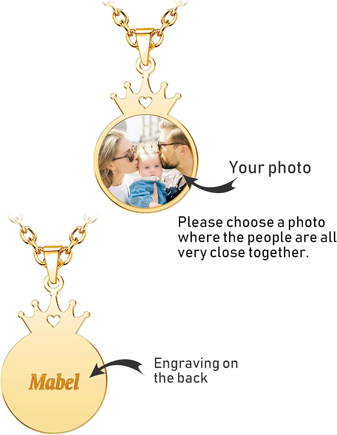 CharmSStory Personalized Photo Necklaces Custom Engraved Name Necklace Memory Keepsake Picture Necklace Pendant Customized Gifts for Women Men