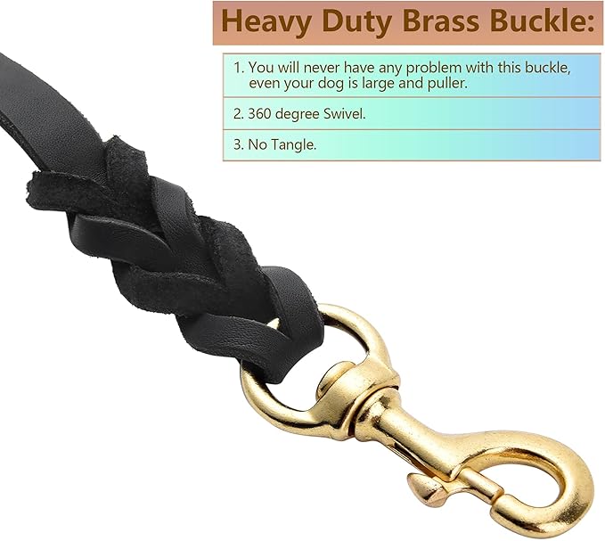 Genuine Leather Dog Leash - Heavy Duty Dog Training Leashes for Large Breed Dogs and Medium Dogs - 4FT / 5FT / 6FT Long with Color Black and Brown