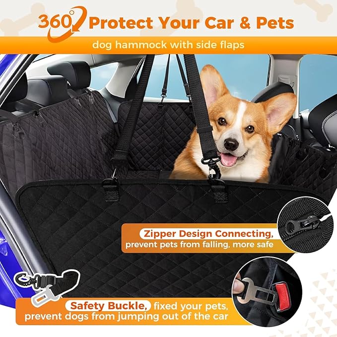 KingCamp 2025 Upgrade Dog Car Seat Cover for Back Seat, Waterproof Scratch Proof Dog Hammock with Hard Bottom 600D Heavy Duty Nonslip Durable Seat Protector with Mesh Window for Cars, SUVs